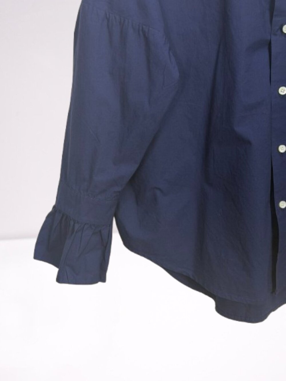 Alex Mill NWOT Easy Paper Poplin Ruffle Shirt Size M in Navy - Picture 7 of 12